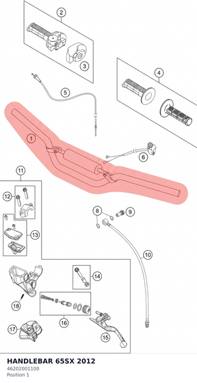 Diagram preview: HANDLEBAR 65SX          2012 (46202001100)