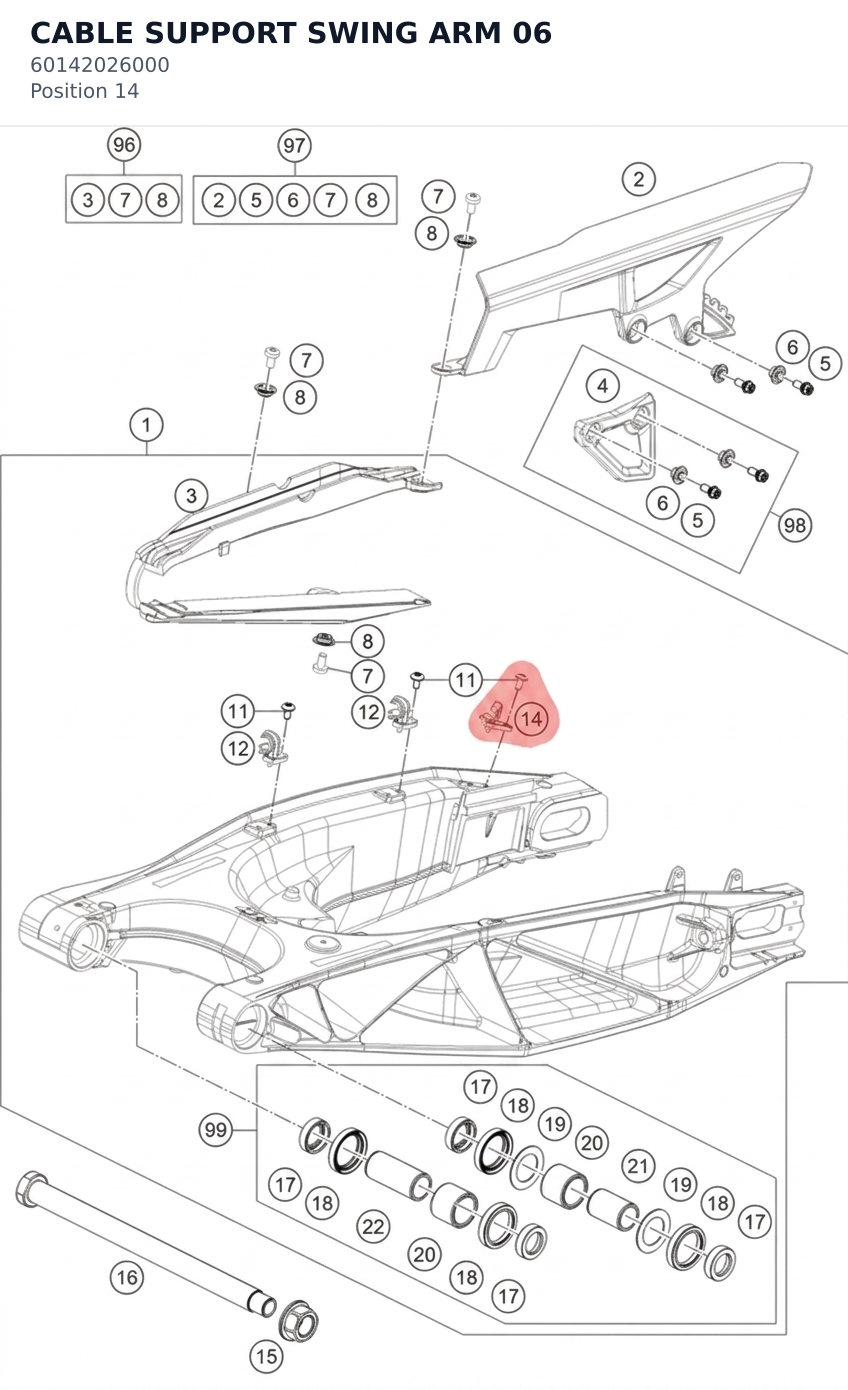 Diagram preview: CABLE SUPPORT SWING ARM     06 (60142026000)