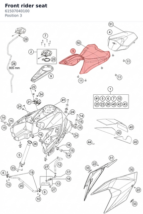 Diagram preview: Front rider seat (61507040100)