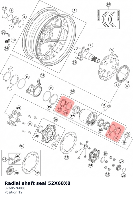 Diagram preview: Radial shaft seal 52X68X8 (0760526880)
