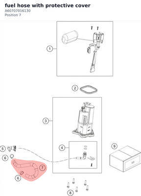 Diagram preview: fuel hose with protective cover (A60707016130)
