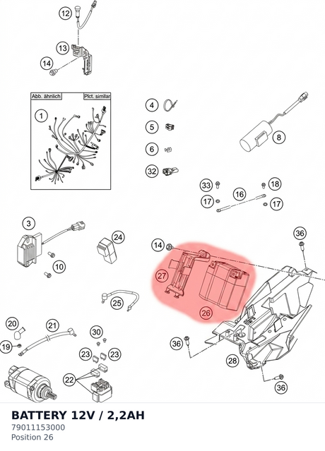 Diagram preview: BATTERY 12V / 2,2AH (79011153000)