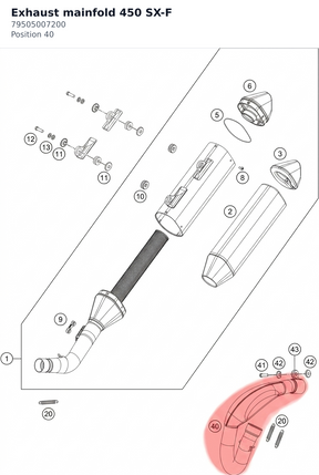 Diagram preview: Exhaust mainfold 450 SX-F (79505007200)