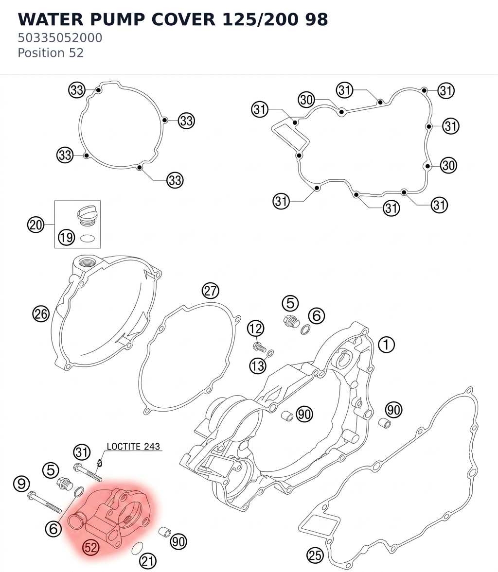 Diagram preview: WATER PUMP COVER 125/200 98 (50335052000)