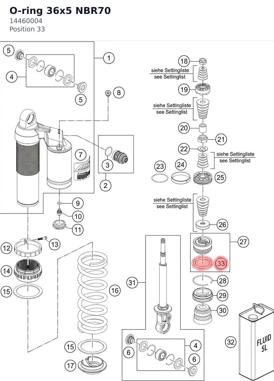 Diagram preview: O-ring 36x5 NBR70 (14460004)