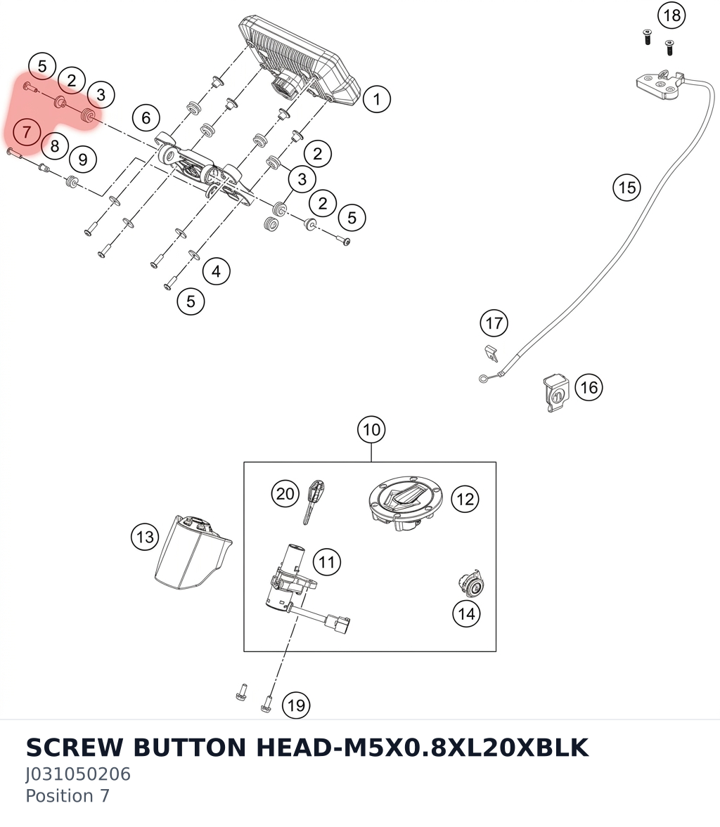 Diagram preview: SCREW BUTTON HEAD-M5X0.8XL20XBLK (J031050206)