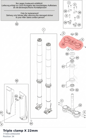 Diagram preview: Triple clamp X 22mm (7720113402204)