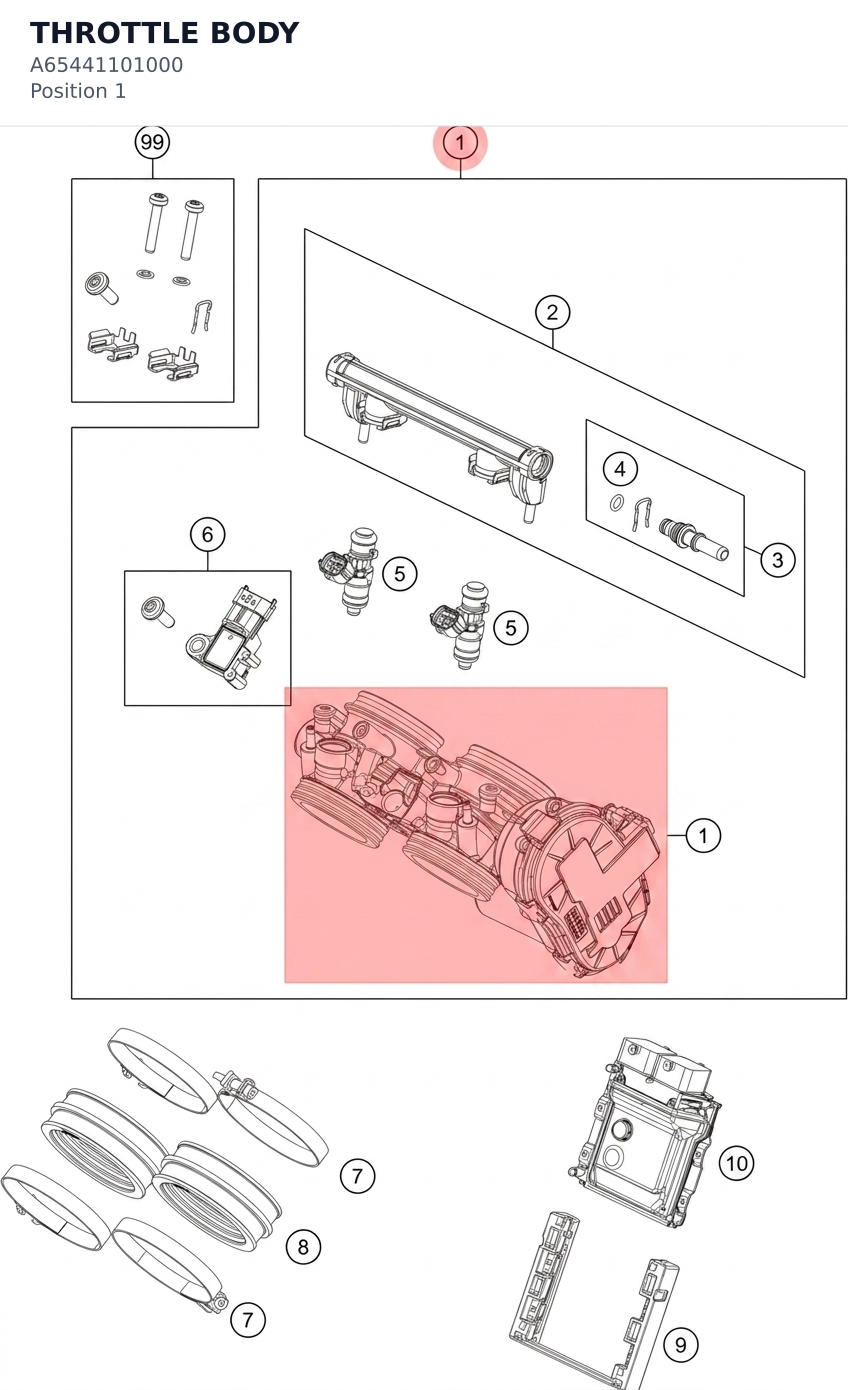 Diagram preview: THROTTLE BODY (A65441101000)