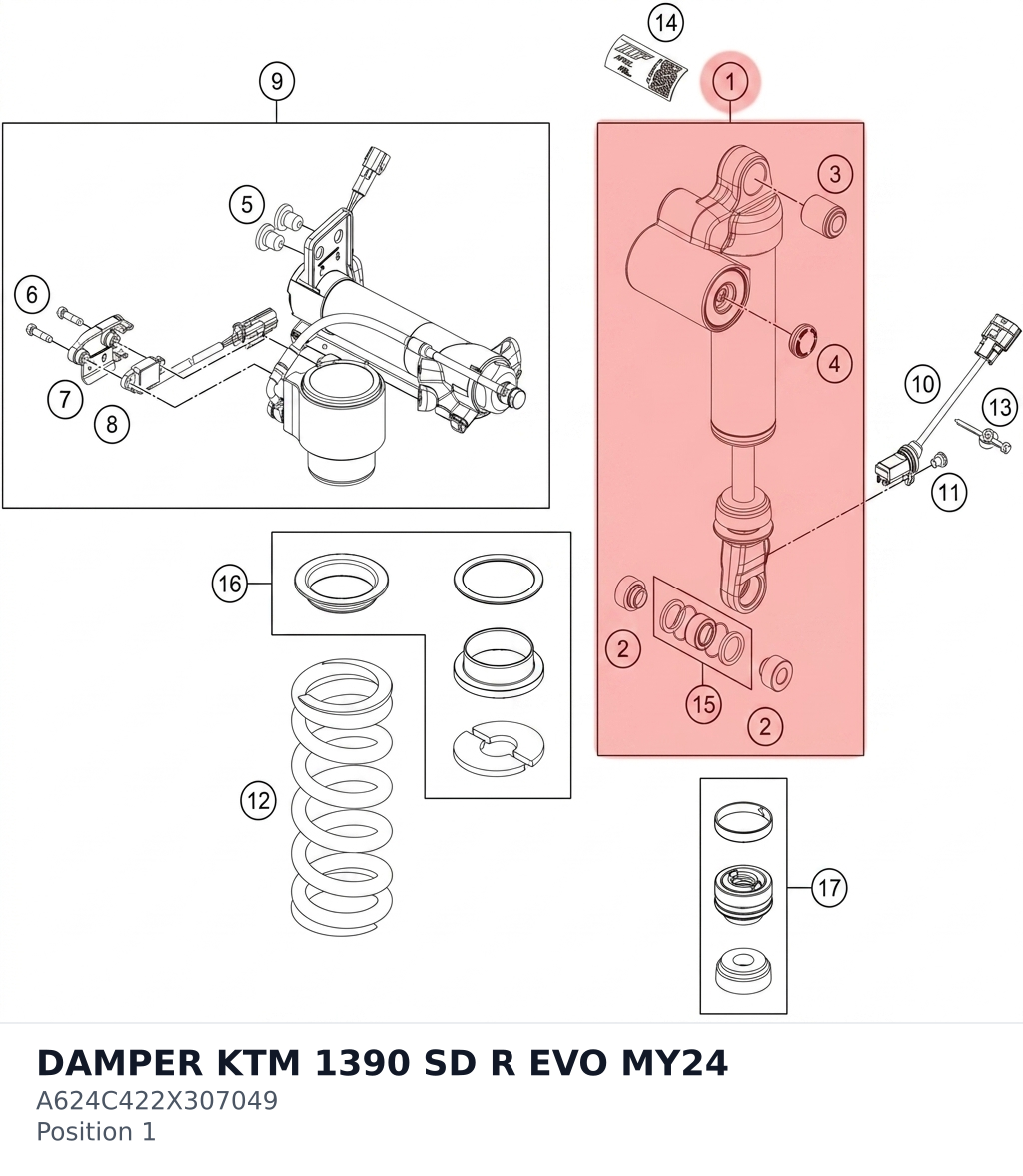 Diagram preview: DAMPER KTM 1390 SD R EVO MY24 (A624C422X307049)