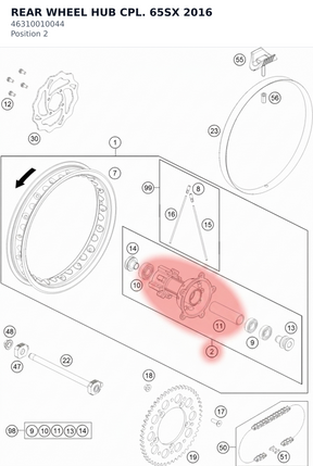 Diagram preview: REAR WHEEL HUB CPL. 65SX 2016 (46310010044)