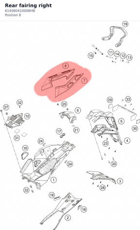 Diagram preview: Rear fairing right (61408041000BHB)