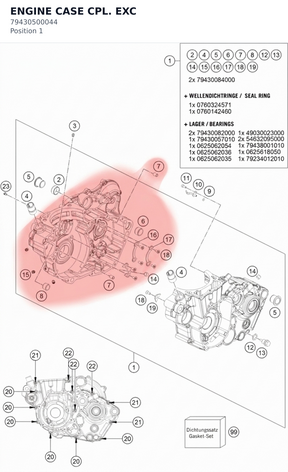 Diagram preview: ENGINE CASE CPL. EXC (79430500044)