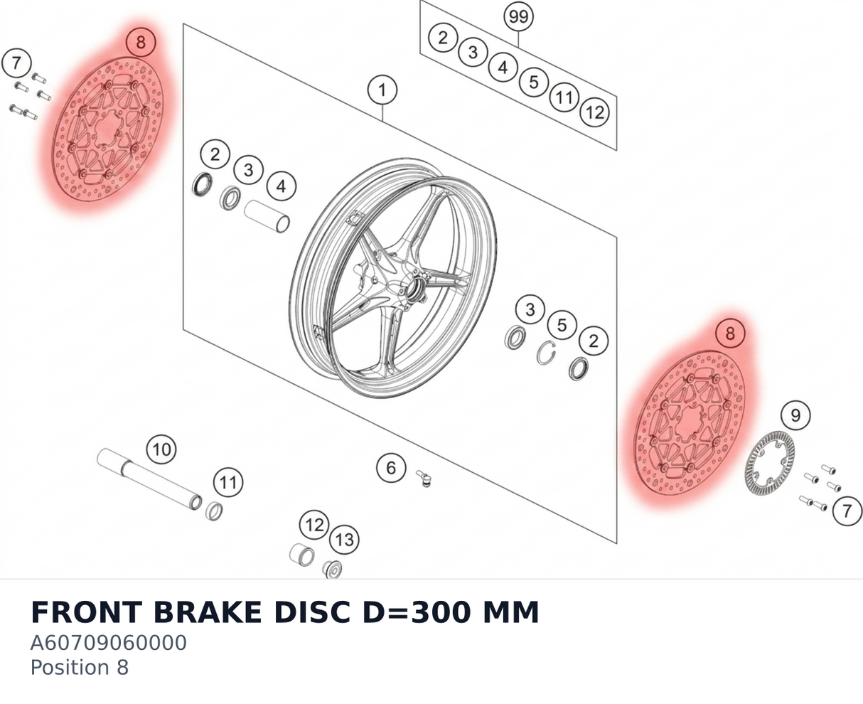 Diagram preview: FRONT BRAKE DISC D=300 MM (A60709060000)