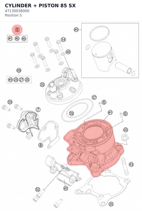 Diagram preview: CYLINDER + PISTON 85 SX (47130038000)