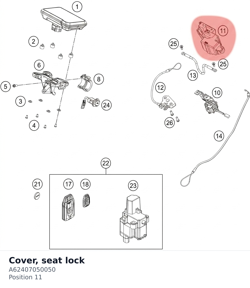 Diagram preview: Cover, seat lock (A62407050050)
