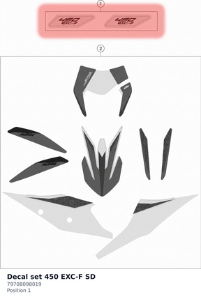 Diagram preview: Decal set 450 EXC-F SD (79708098019)