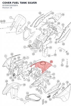 Diagram preview: COVER FUEL TANK SILVER (60308030000BFA)