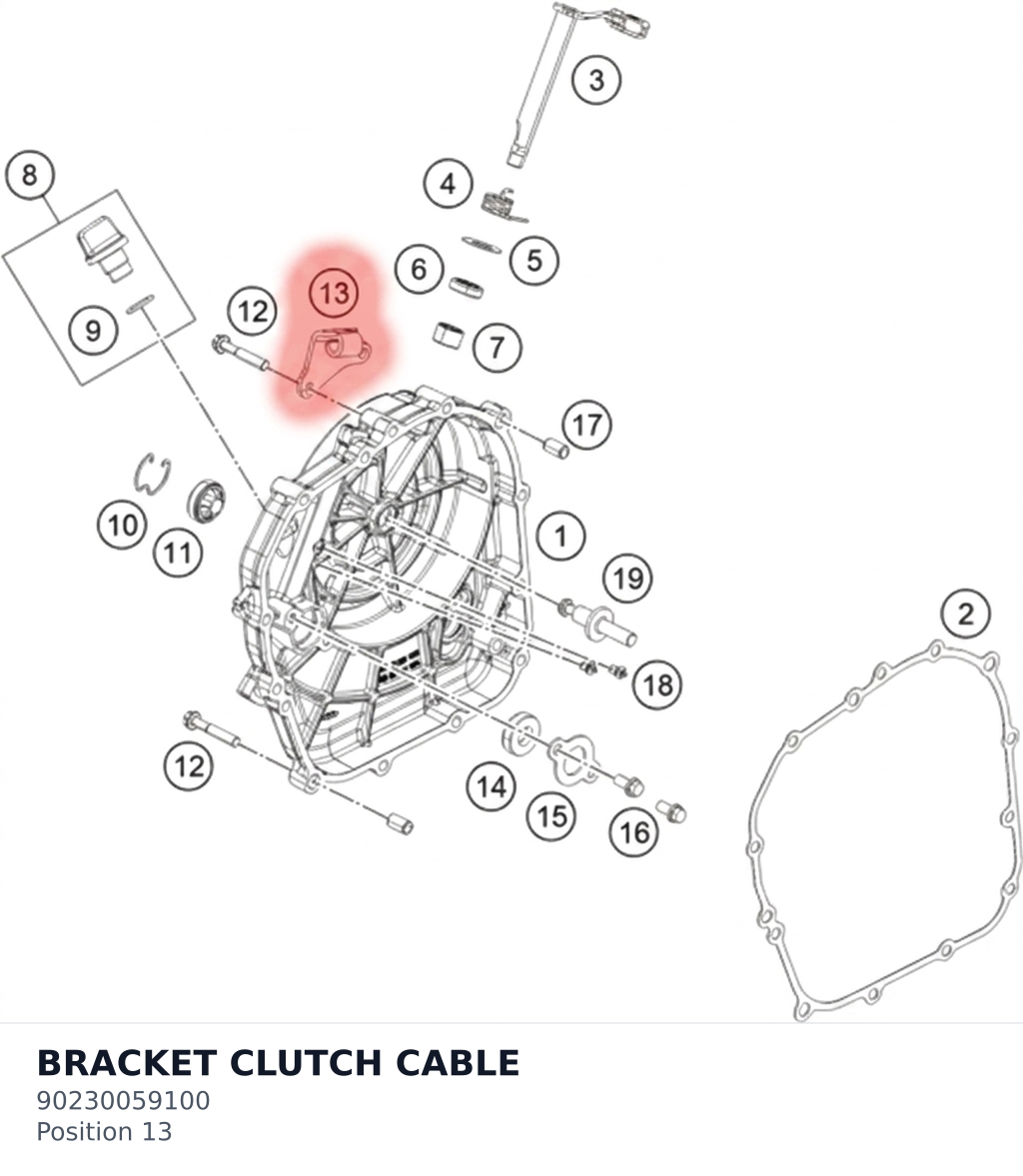 Diagram preview: BRACKET CLUTCH CABLE (90230059100)