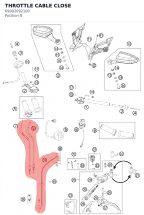 Diagram preview: THROTTLE CABLE CLOSE (69002092100)