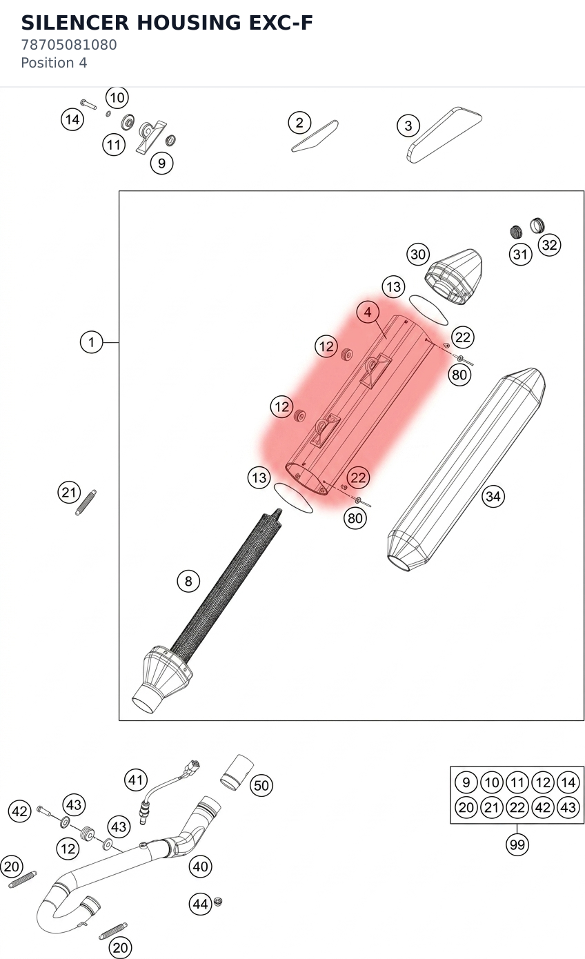 Diagram preview: SILENCER HOUSING EXC-F (78705081080)