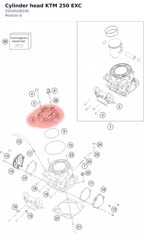 Diagram preview: Cylinder head KTM 250 EXC (55430106100)