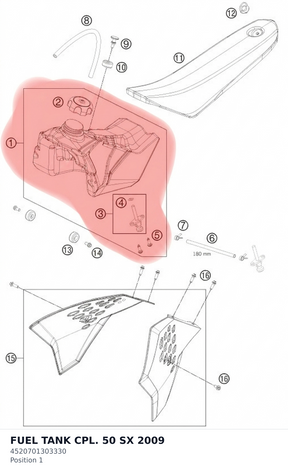 Diagram preview: FUEL TANK CPL. 50 SX     2009 (4520701303330)