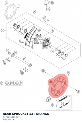 Diagram preview: REAR SPROCKET 52T ORANGE (7771015105204)