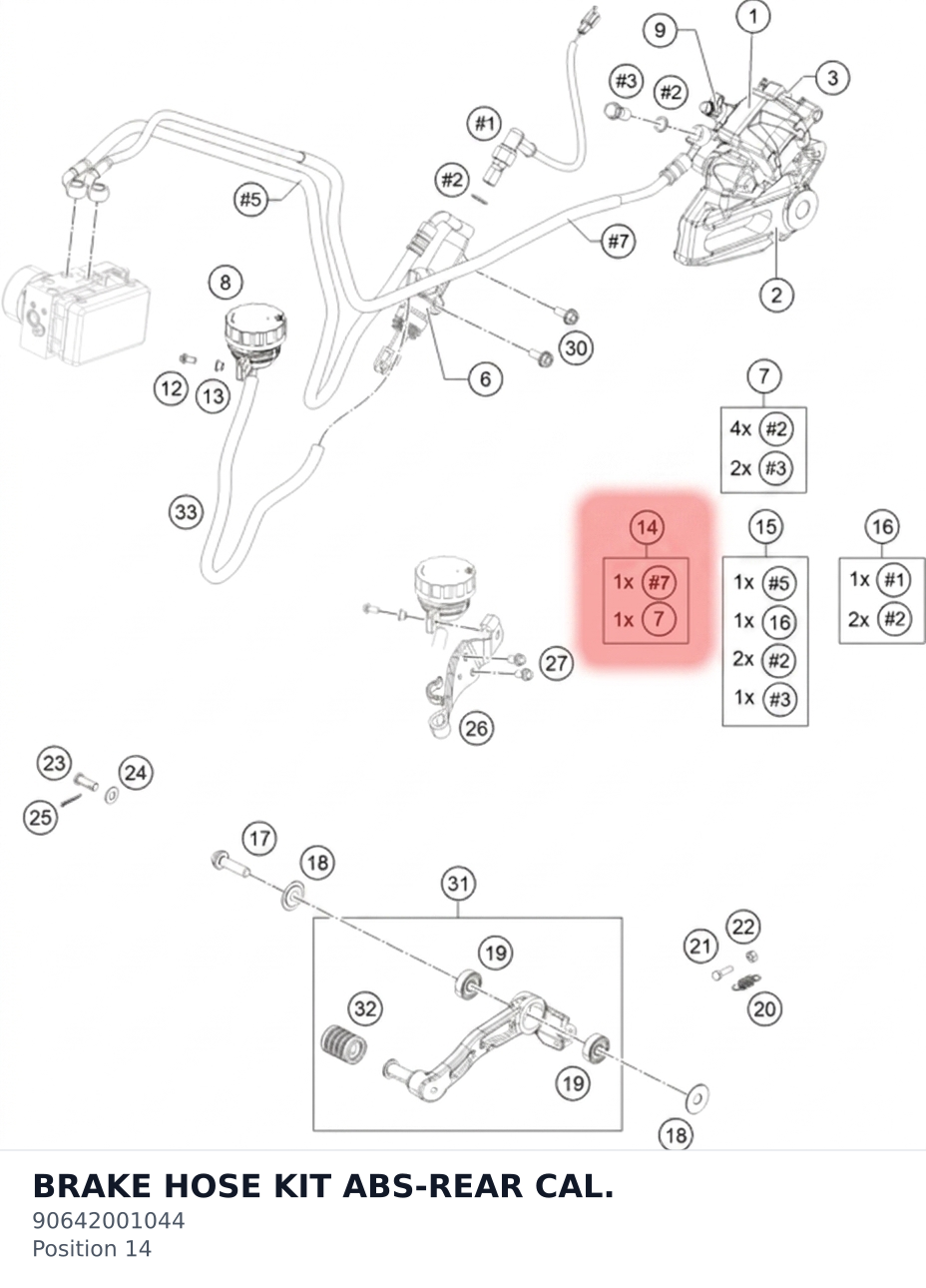 Diagram preview: BRAKE HOSE KIT ABS-REAR CAL. (90642001044)
