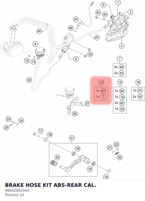 Diagram preview: BRAKE HOSE KIT ABS-REAR CAL. (90642001044)