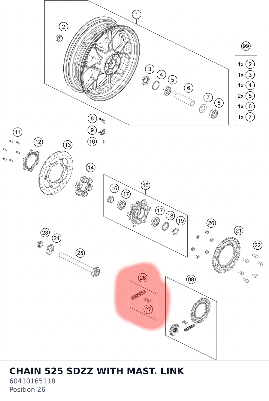 Diagram preview: CHAIN 525 SDZZ WITH MAST. LINK (60410165118)
