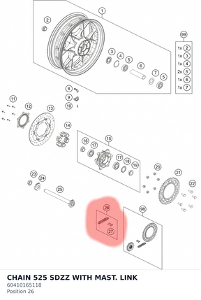 Diagram preview: CHAIN 525 SDZZ WITH MAST. LINK (60410165118)