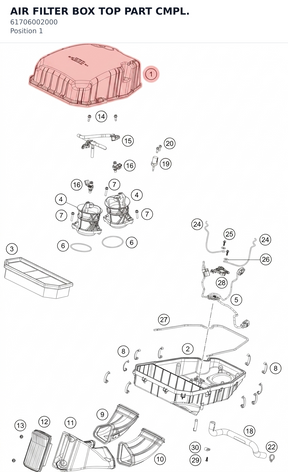 Diagram preview: AIR FILTER BOX TOP PART CMPL. (61706002000)