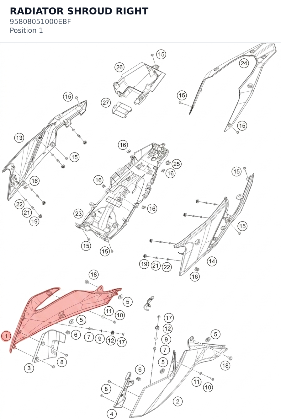 Diagram preview: RADIATOR SHROUD RIGHT (95808051000EBF)