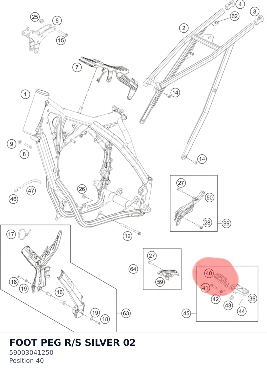 Diagram preview: FOOT PEG R/S SILVER       02 (59003041250)