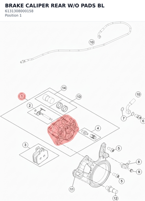 Diagram preview: BRAKE CALIPER REAR W/O PADS BL (6131308000158)