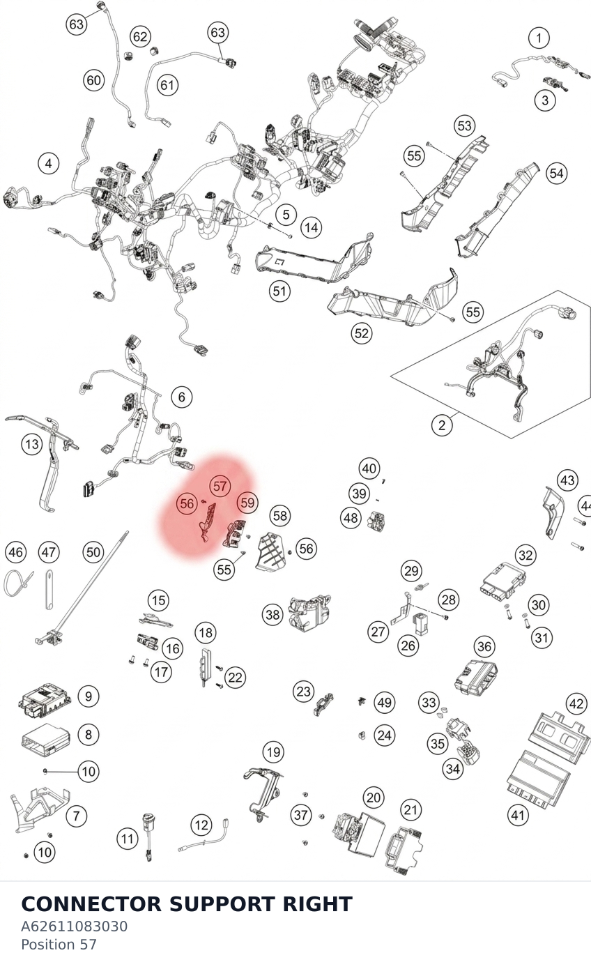 Diagram preview: CONNECTOR SUPPORT RIGHT (A62611083030)