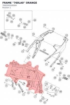 Diagram preview: FRAME ''760LA0'' ORANGE (7600300100004)