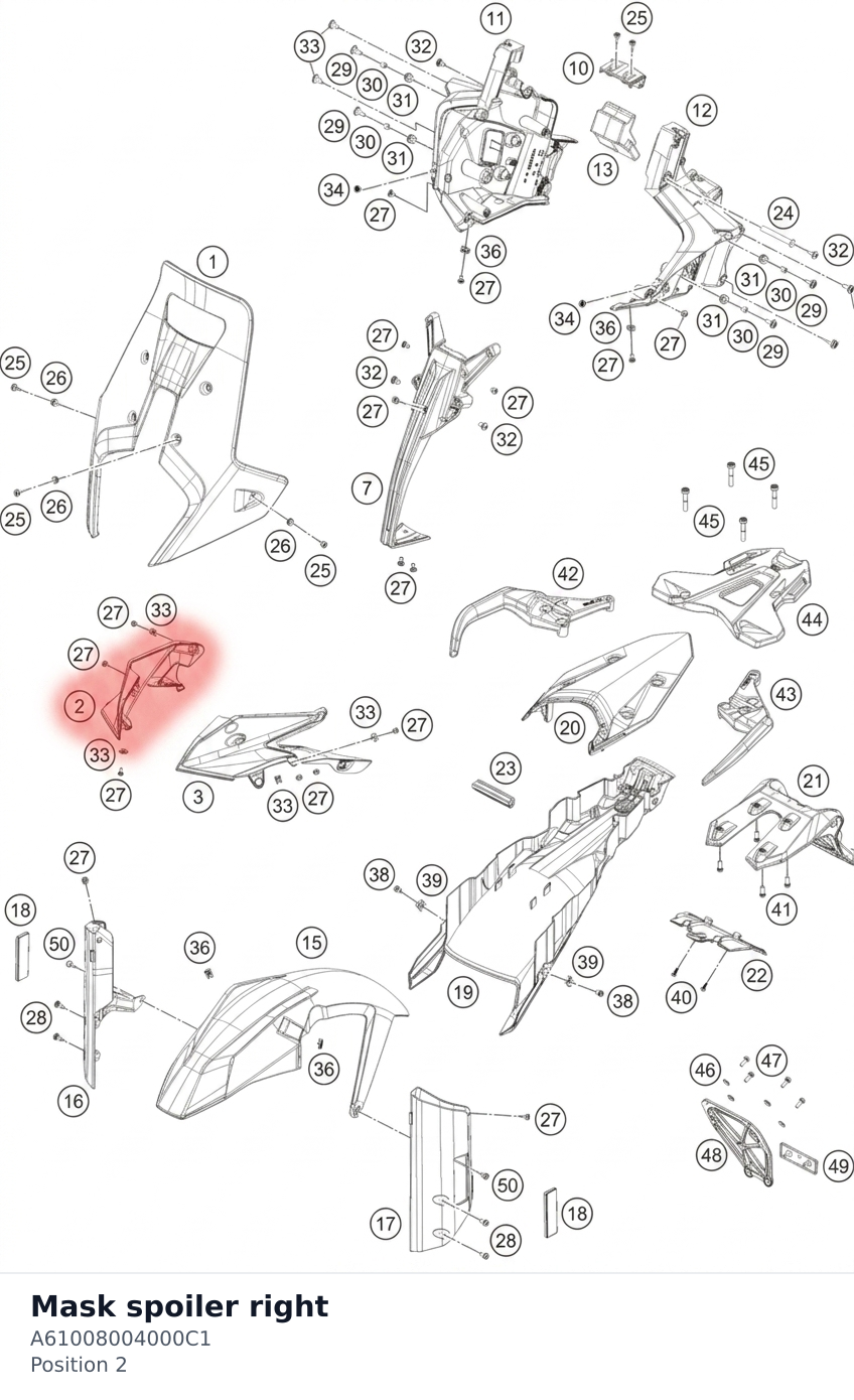 Diagram preview: Mask spoiler right (A61008004000C1)