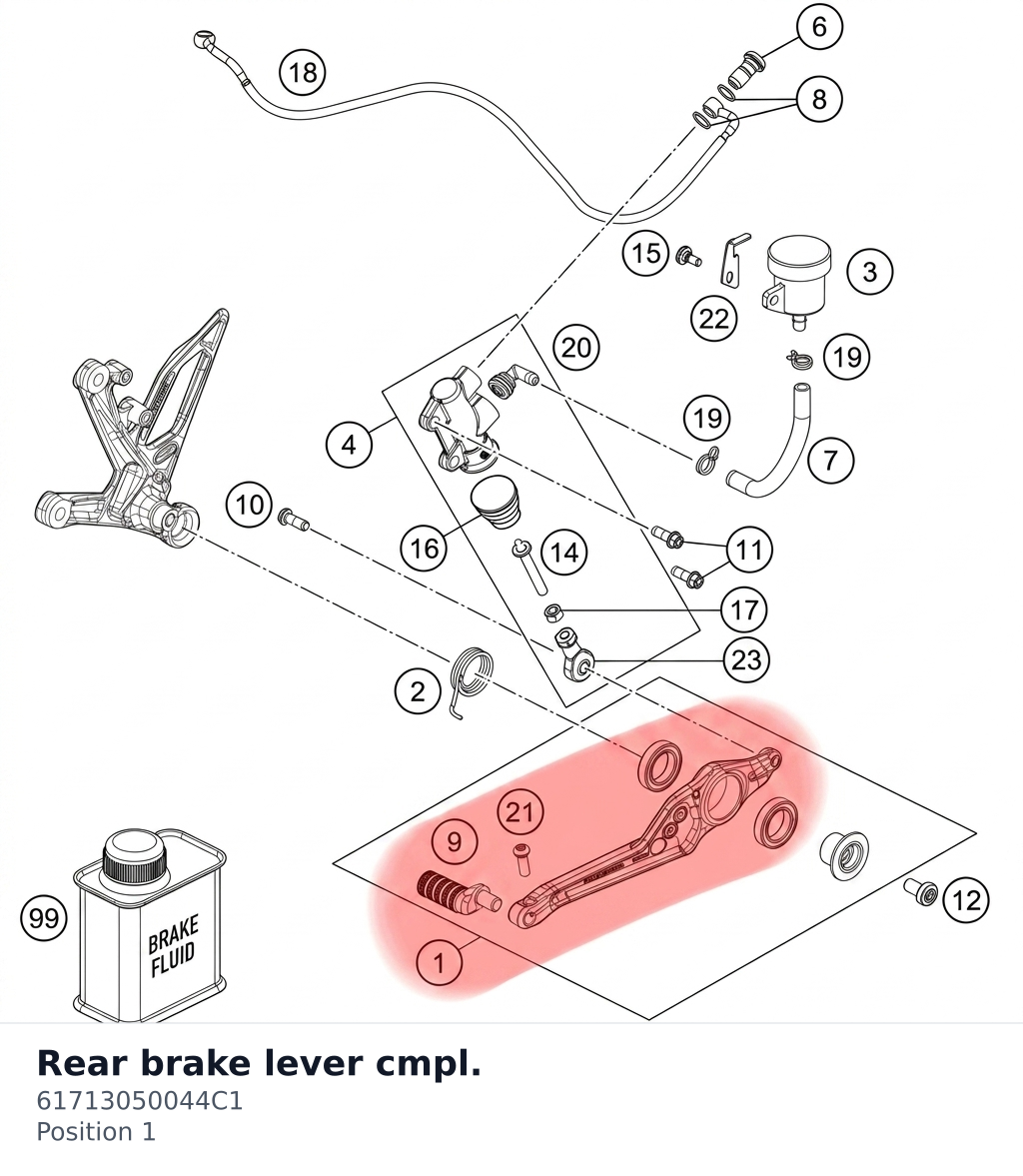 Diagram preview: Rear brake lever cmpl. (61713050044C1)