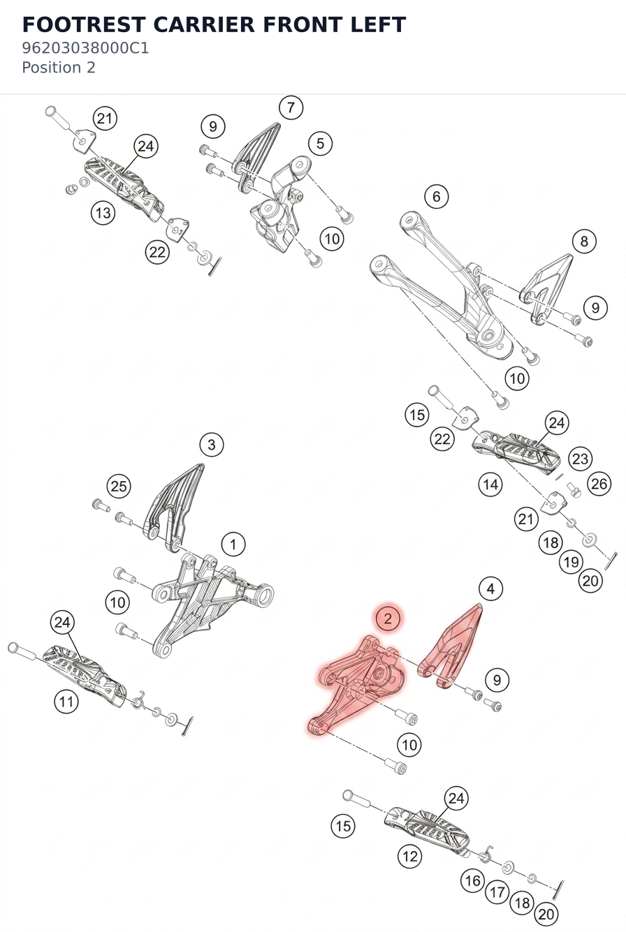 Diagram preview: FOOTREST CARRIER FRONT LEFT (96203038000C1)