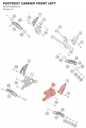 Diagram preview: FOOTREST CARRIER FRONT LEFT (96203038000C1)