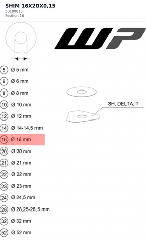 Diagram preview: SHIM 16X20X0,15 (50180013)