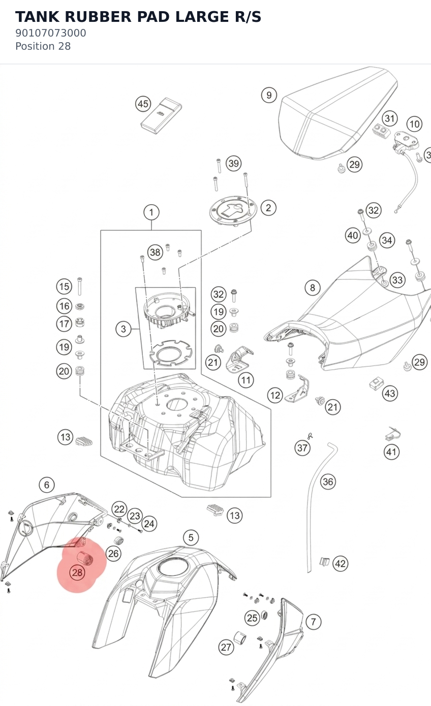 Diagram preview: TANK RUBBER PAD LARGE R/S (90107073000)