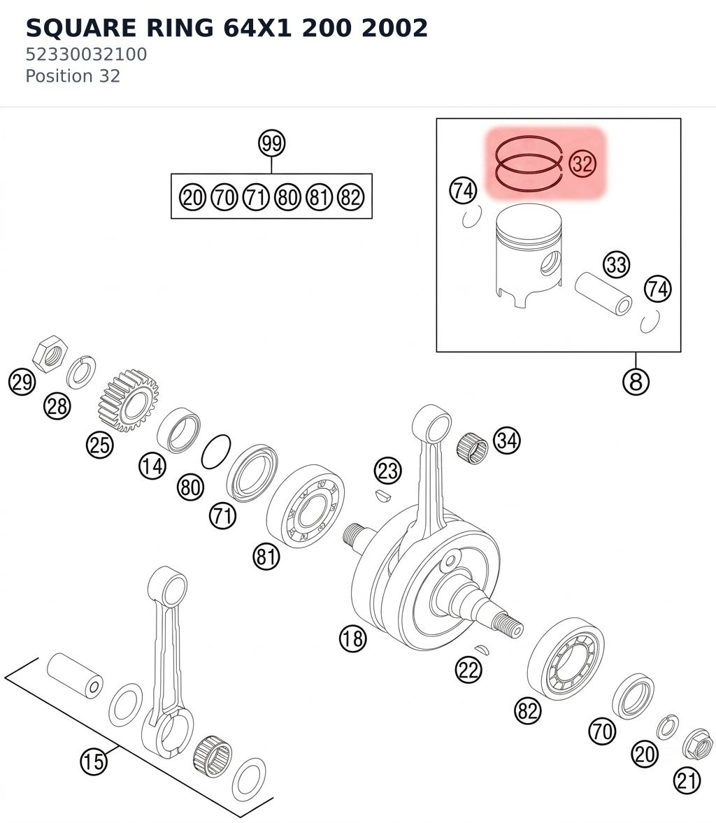 Diagram preview: SQUARE RING 64X1 200 2002 (52330032100)