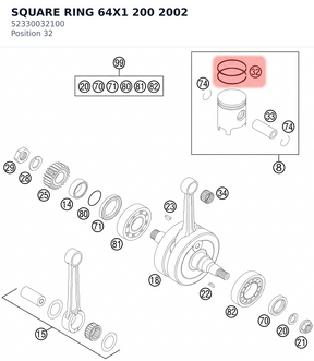Diagram preview: SQUARE RING 64X1 200 2002 (52330032100)
