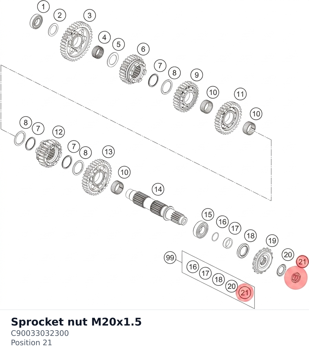 Diagram preview: Sprocket nut M20x1.5 (C90033032300)