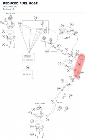Diagram preview: REDUCED FUEL HOSE (76707017100)