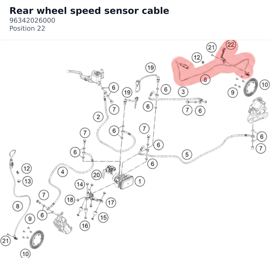 Diagram preview: Rear wheel speed sensor cable (96342026000)