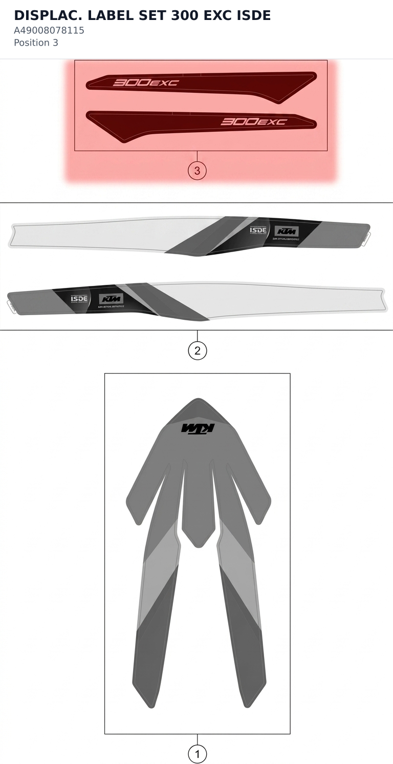 Diagram preview: DISPLAC. LABEL SET 300 EXC ISDE (A49008078115)