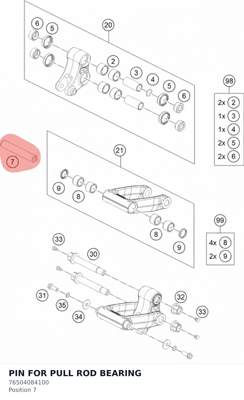 Diagram preview: PIN FOR PULL ROD BEARING (76504084100)